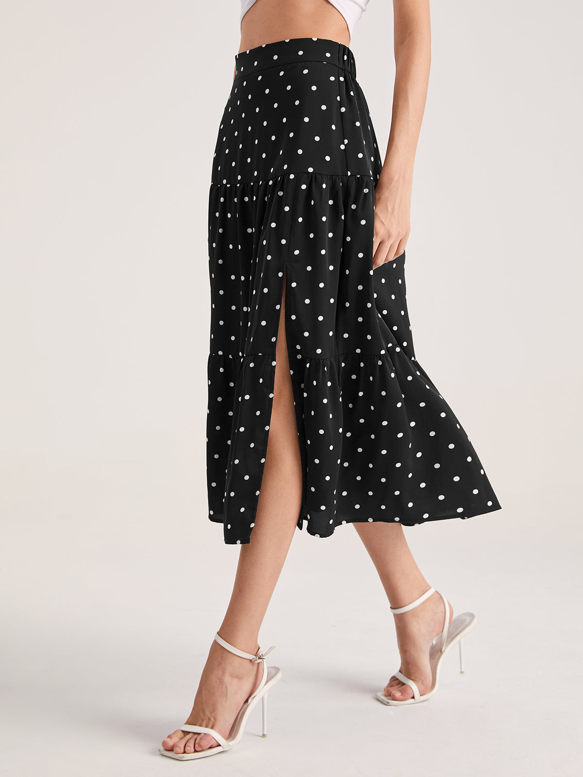 Polka Dot Pleat Midi Skirt