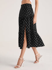 Polka Dot Pleat Midi Skirt