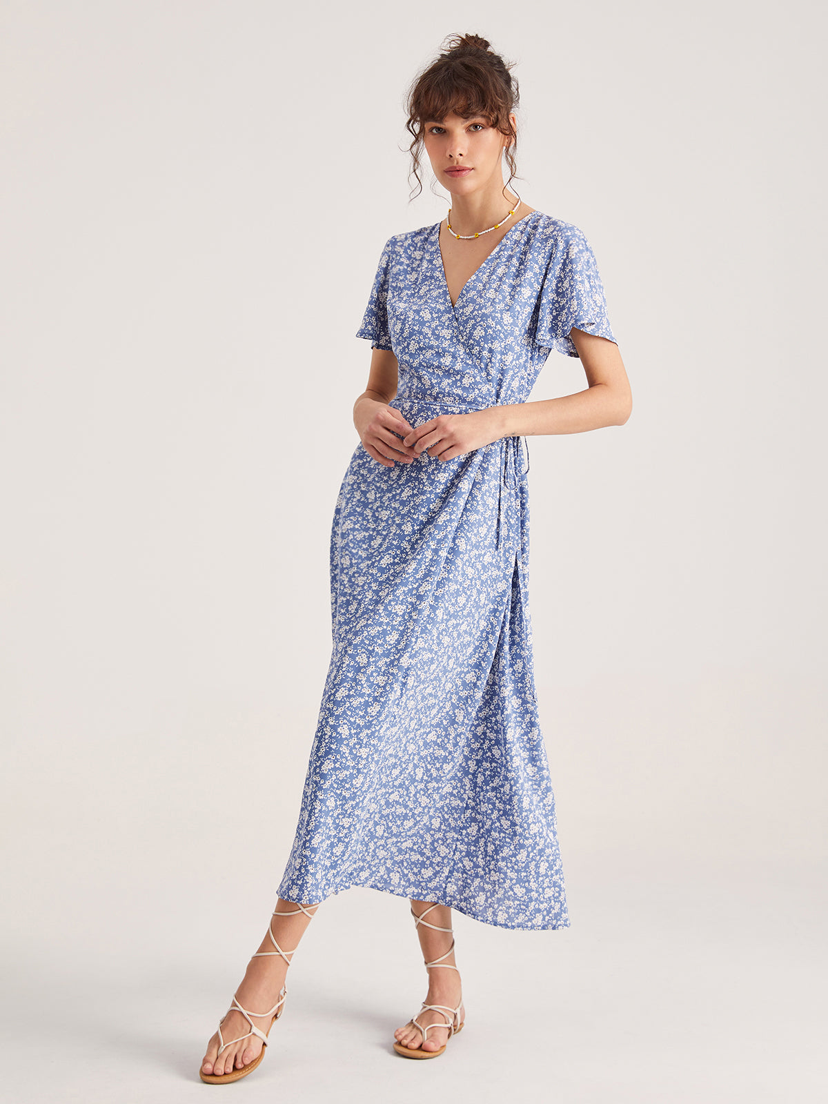 Floral Tie Front Wrap Midi Dress