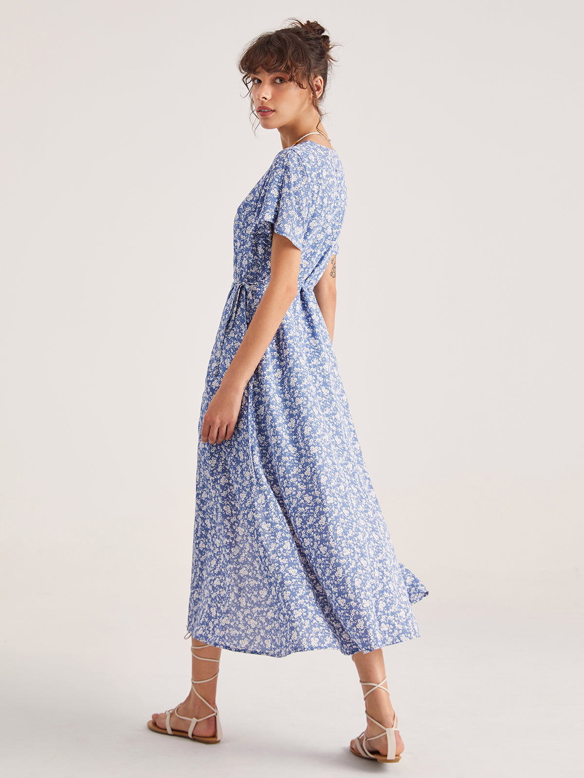 Floral Tie Front Wrap Midi Dress