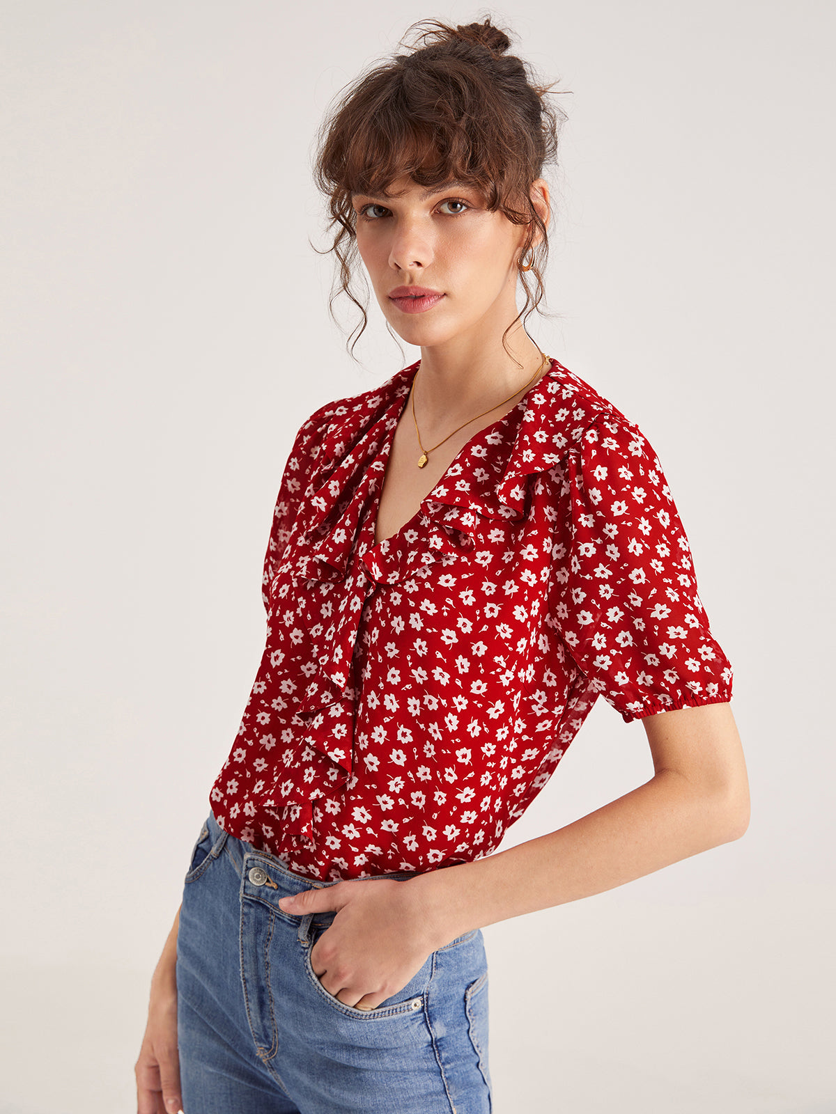 V-Neck Floral Ruffle Top