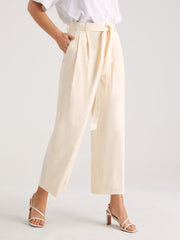 Belted Wide Leg Pleat Front Trousers