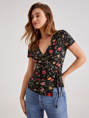 V-Neck Floral Wrap Tie Top