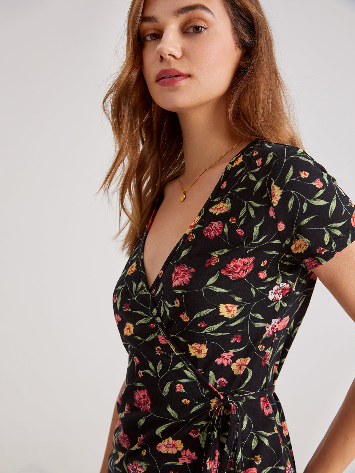 V-Neck Floral Wrap Tie Top