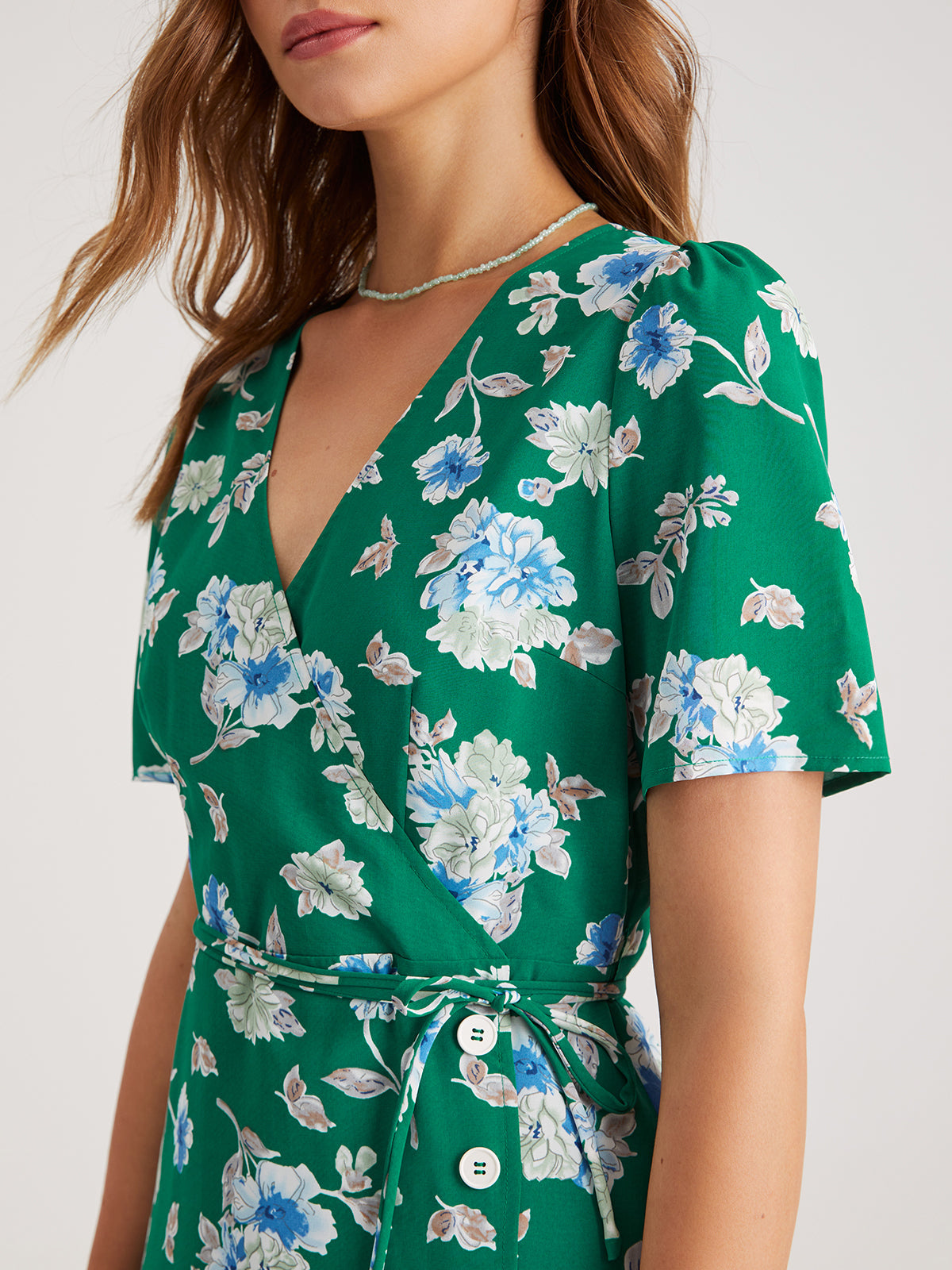 Short Sleeve Floral Contrast Midi Slit Dress