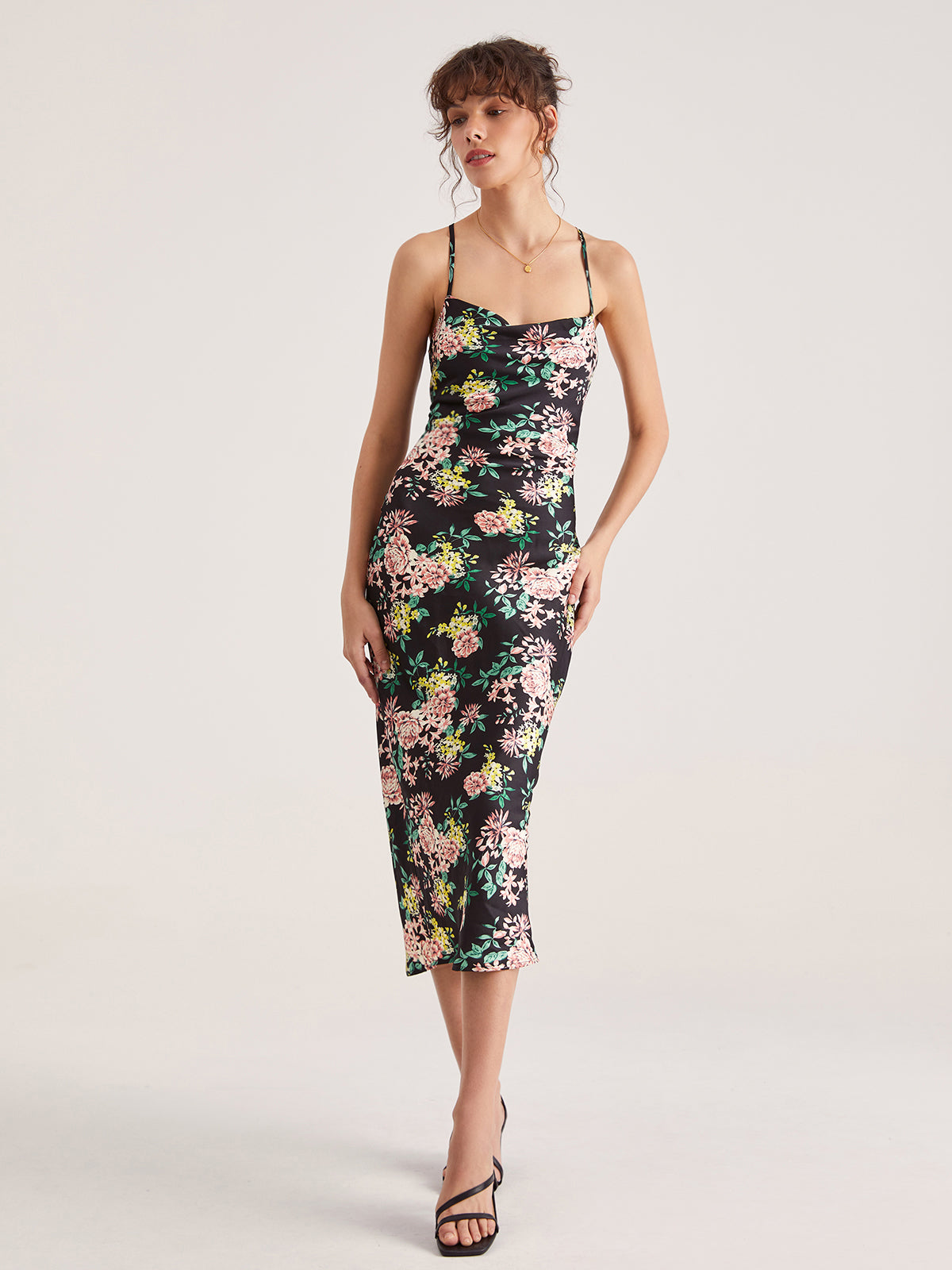 Floral Bodycon Strap Midi Dress