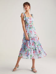 Tie Strap Tiered Floral Dress