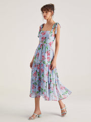 Tie Strap Tiered Floral Dress