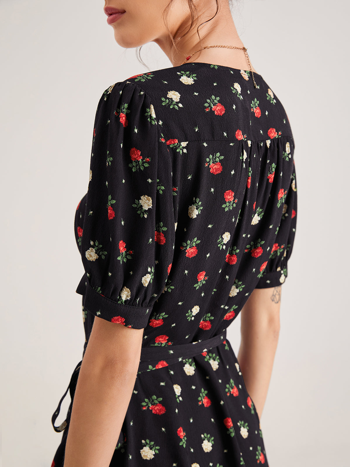 Floral Side Tie Thigh Split Midi Dress