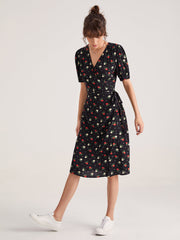 Floral Side Tie Thigh Split Midi Dress