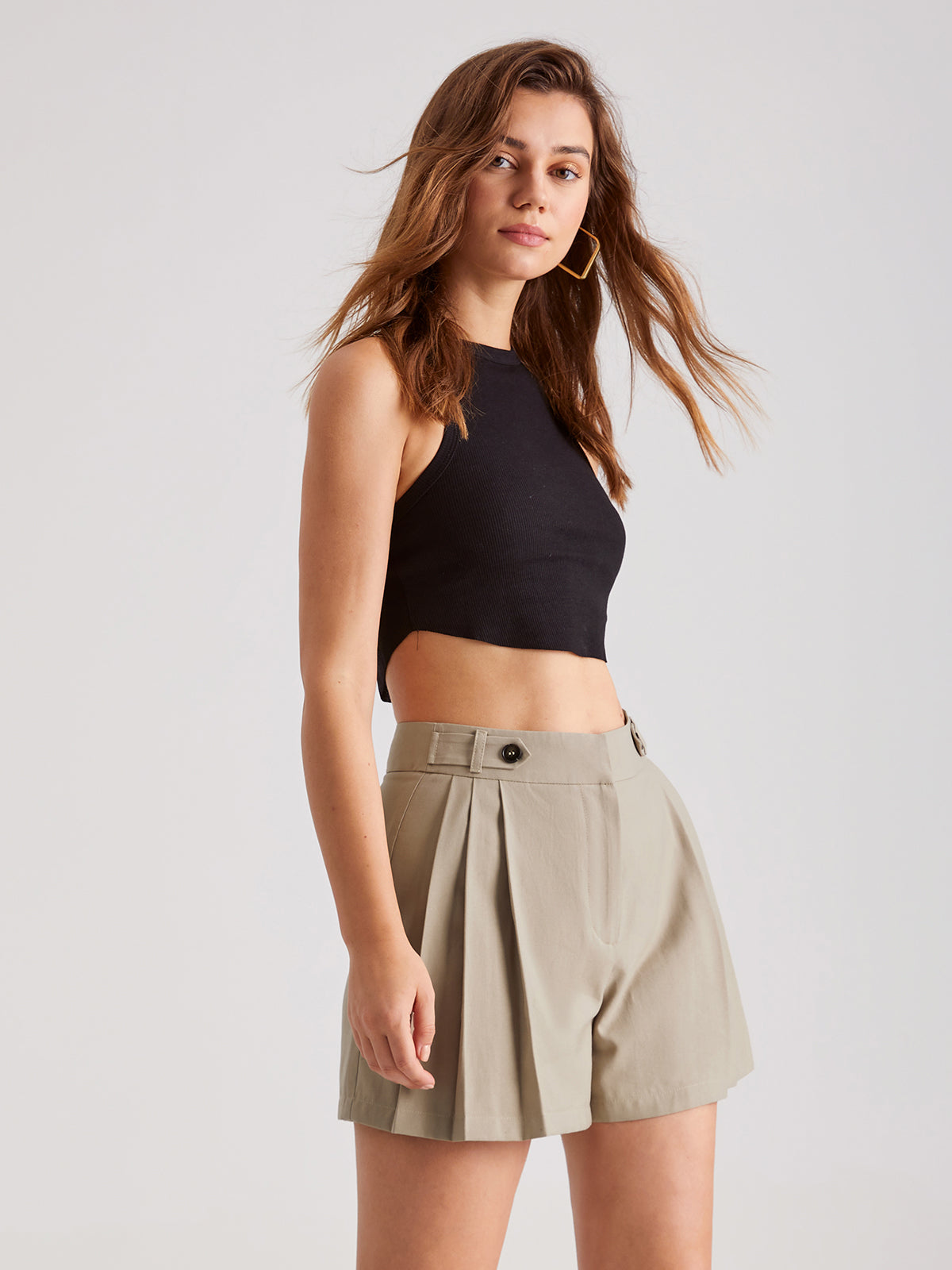 Mid Rise Pleat Front Trouser Shorts