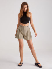 Mid Rise Pleat Front Trouser Shorts