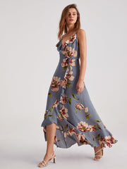 Cami V-Neck Floral Ruffles Maxi Dress