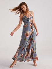 Cami V-Neck Floral Ruffles Maxi Dress