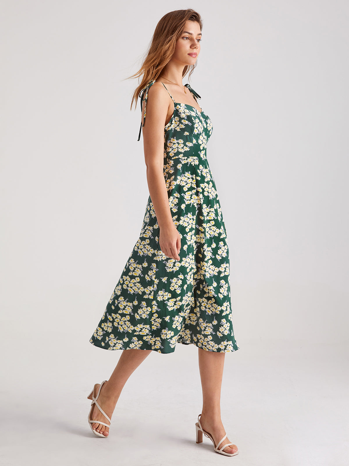 Emerald Green Sweetheart Strap Daisy Slit Dress