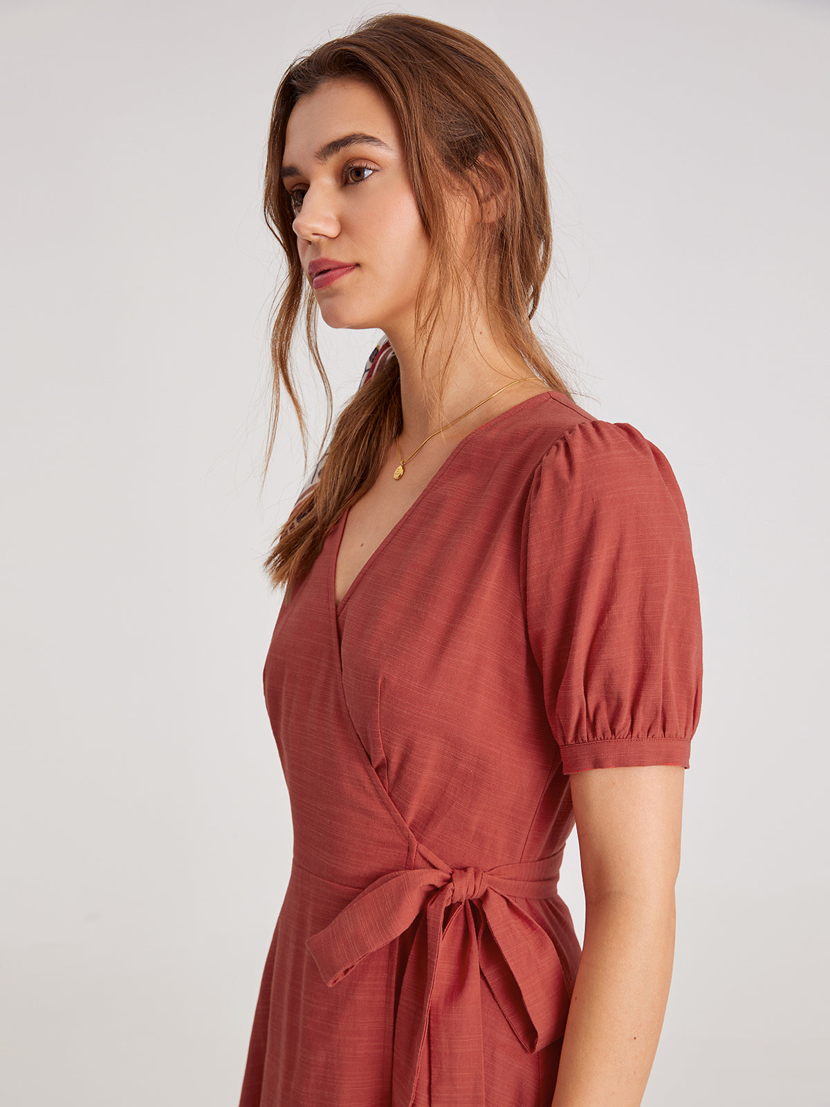 V-Neck Wrap Side Tie Maxi Dress