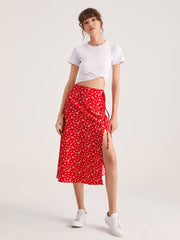 Sweetheart Floral Button Split Midi Skirt