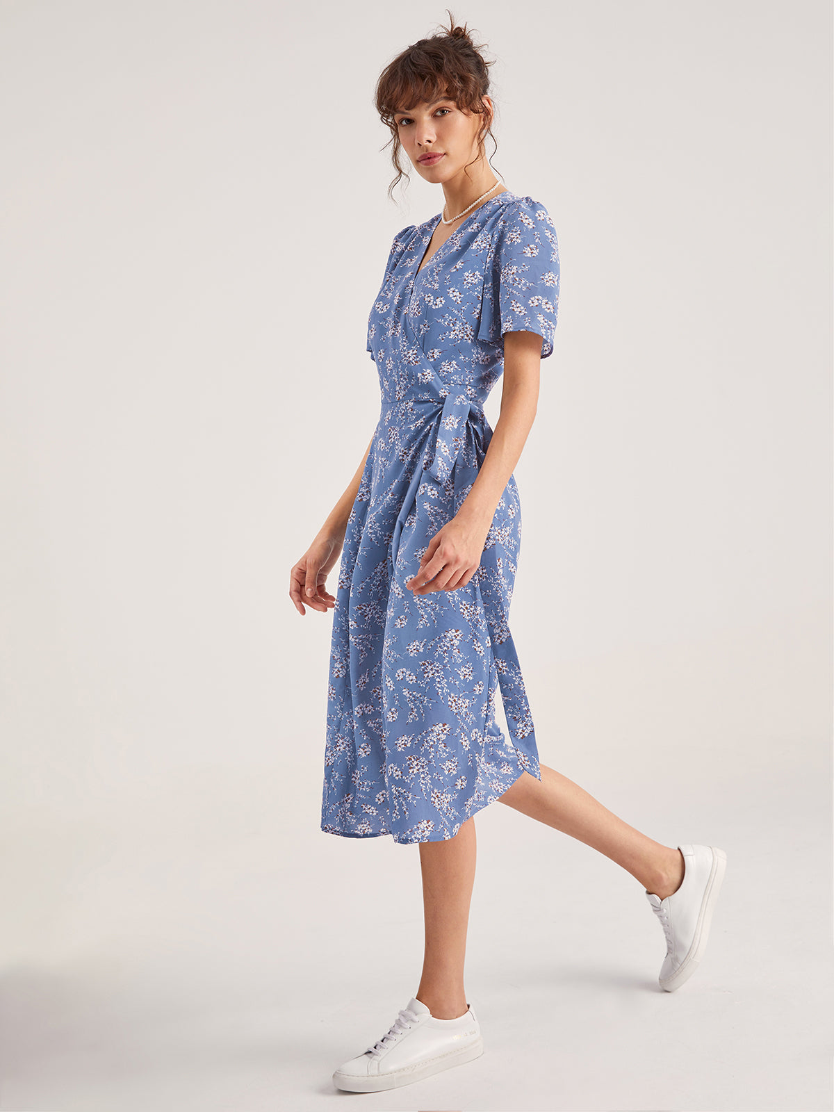 Floral Wrap Tie Midi Dress