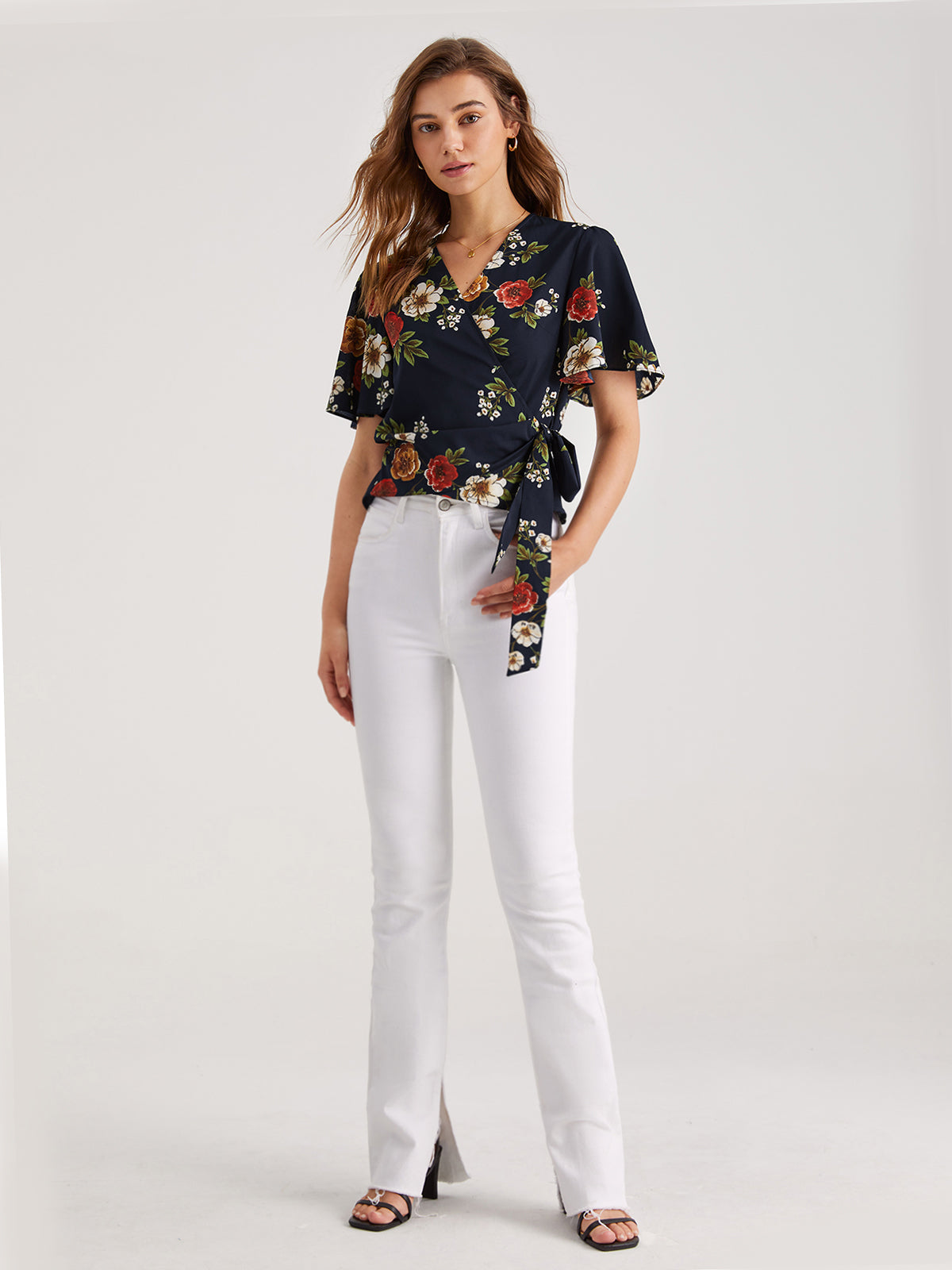 Floral V-Neck Side Tie Top