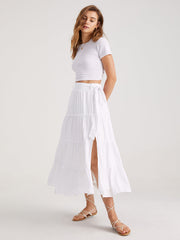 Solid Colored Tiered Maxi Skirts