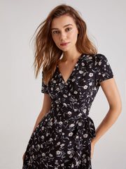 V-Neck Floral Tie Wrap Dress