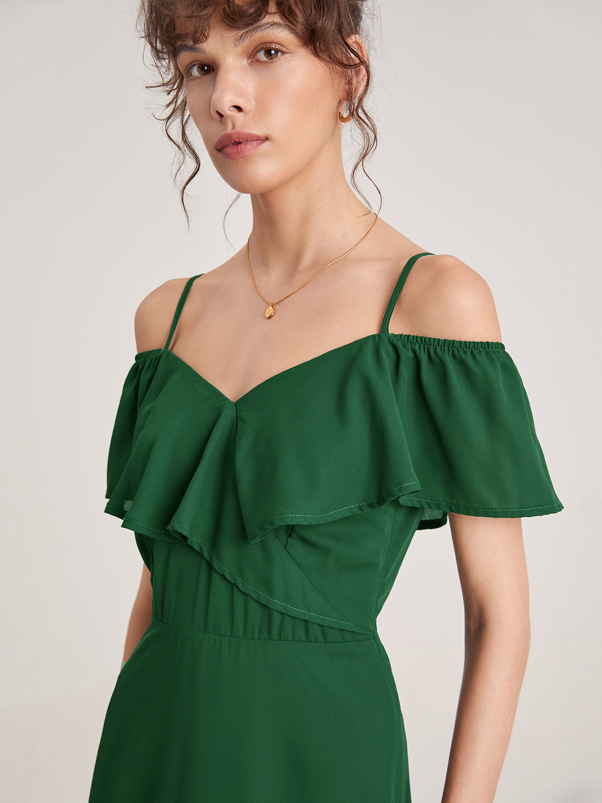 Emerald Green Strap Ruffle Midi Dress