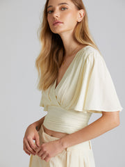 V-Neck Ruche Flutter Sleeve Top