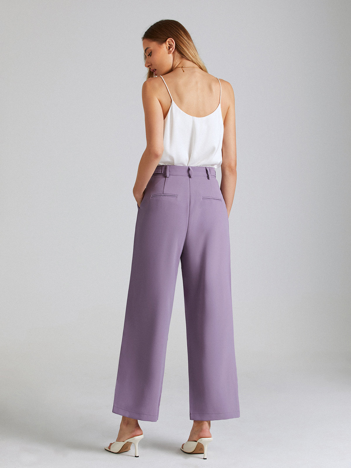 High Waisted Pocket Mauve Pleat Front Trouser