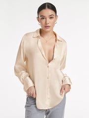 Relaxed Flowy Satin Button Up Shirt