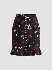 Floral Ruffle Hem Mini Skirt