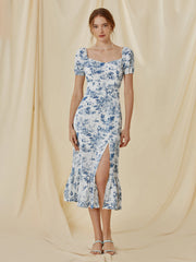 Uncomplicated Afternoons Toile Floral Slit Midi Dress