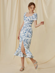 Uncomplicated Afternoons Toile Floral Slit Midi Dress