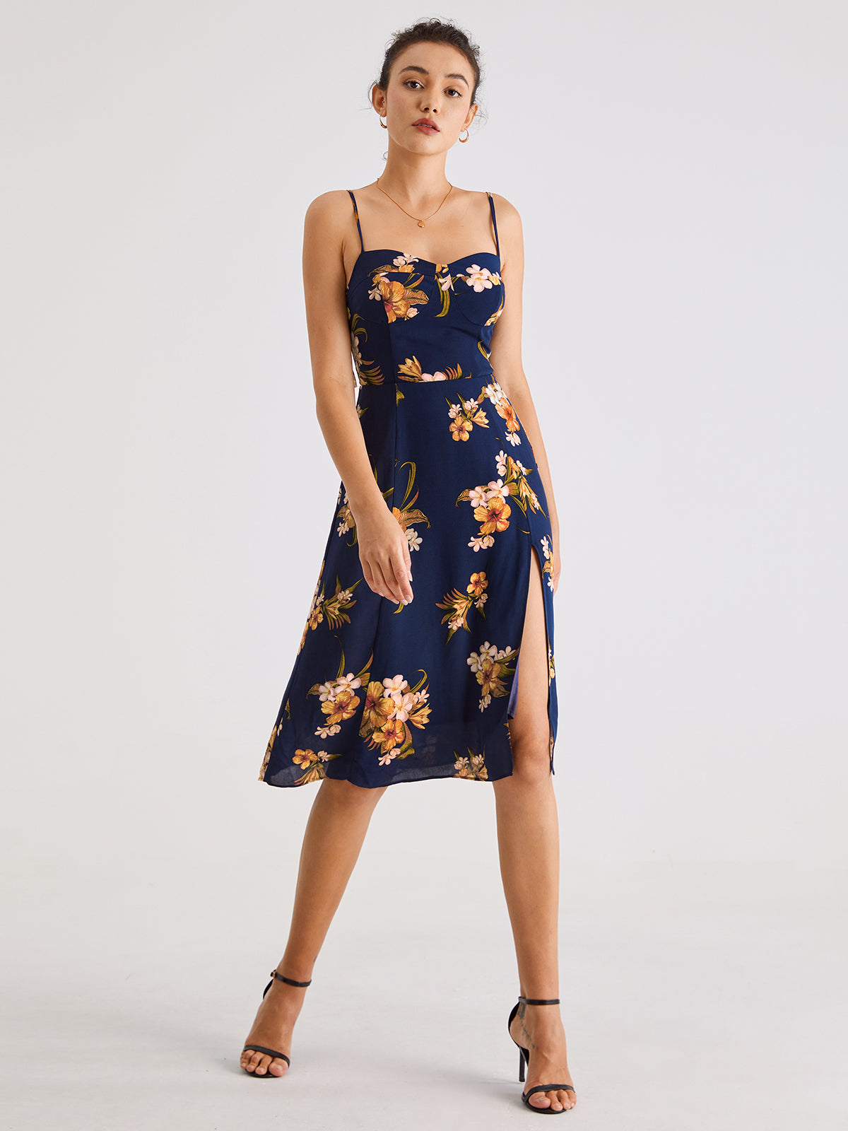 Windy Sea Flowers Strap Midi Dress