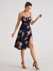 Windy Sea Flowers Strap Midi Dress