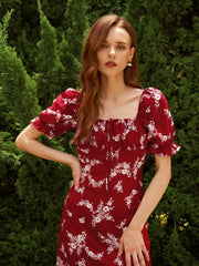 Camelia Breeze Floral Puff Sleeve Midi Dress