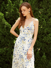 Back Cross Floral Strap Long Dress