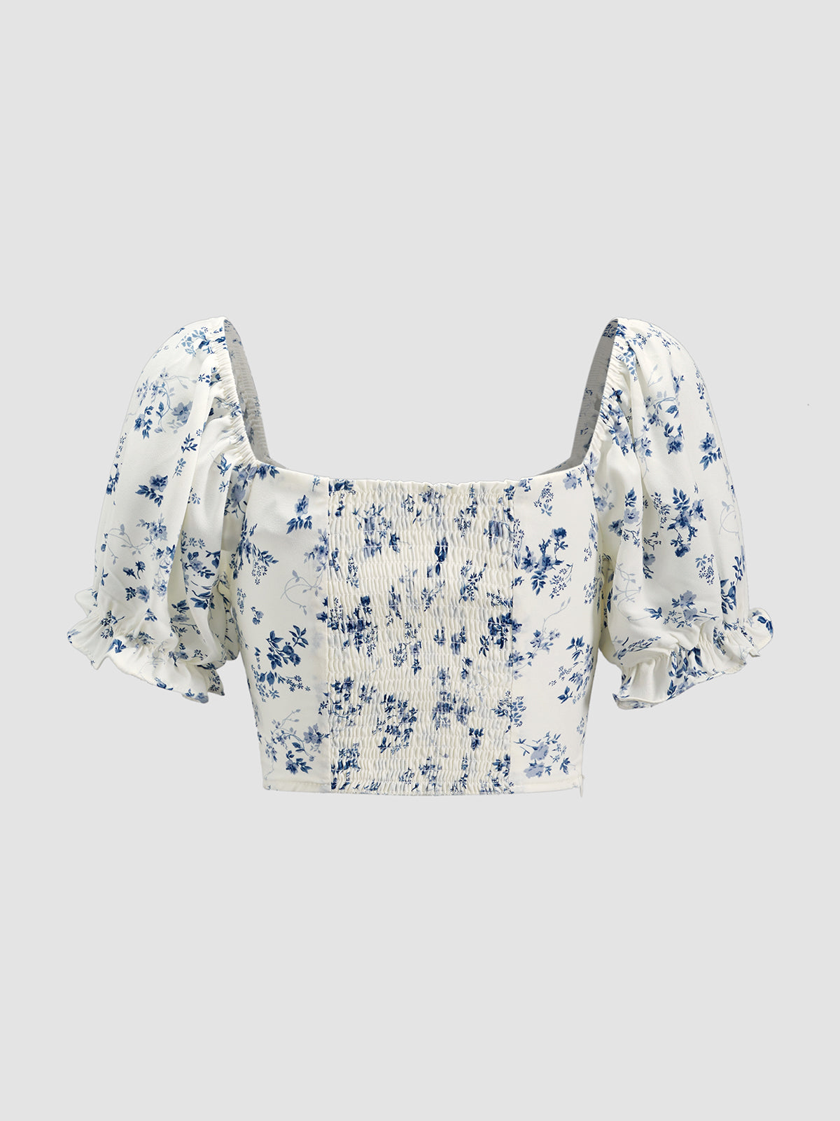 Short Puff Sleeve Floral Tie Front Top