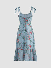 Nostalgic Meadows Floral Strap Flowy Long Dress