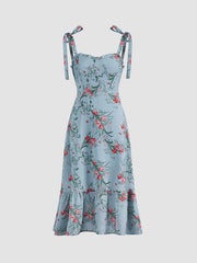 Nostalgic Meadows Floral Strap Flowy Long Dress