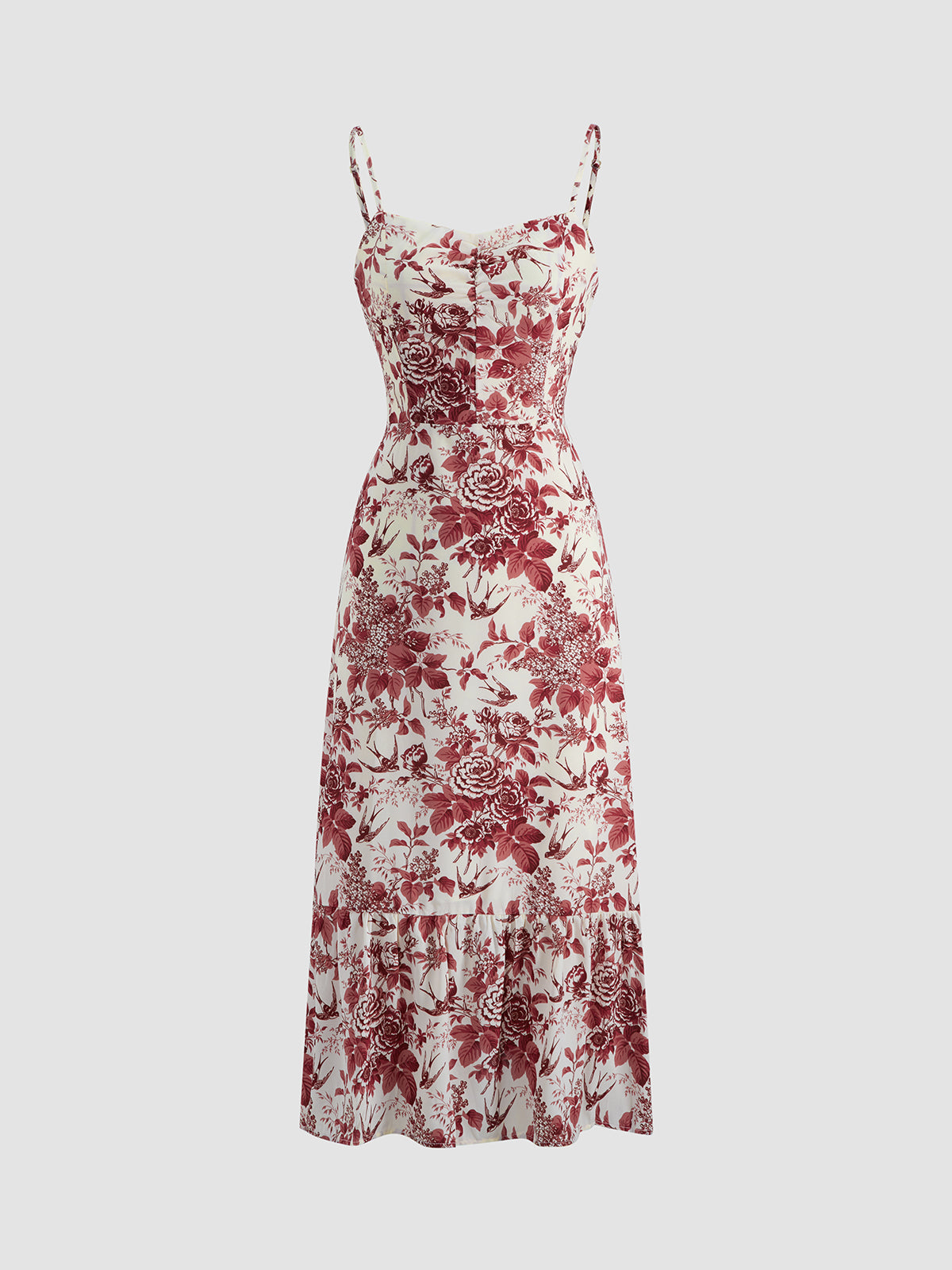 Rosy Bush Floral Strap Midi Dress