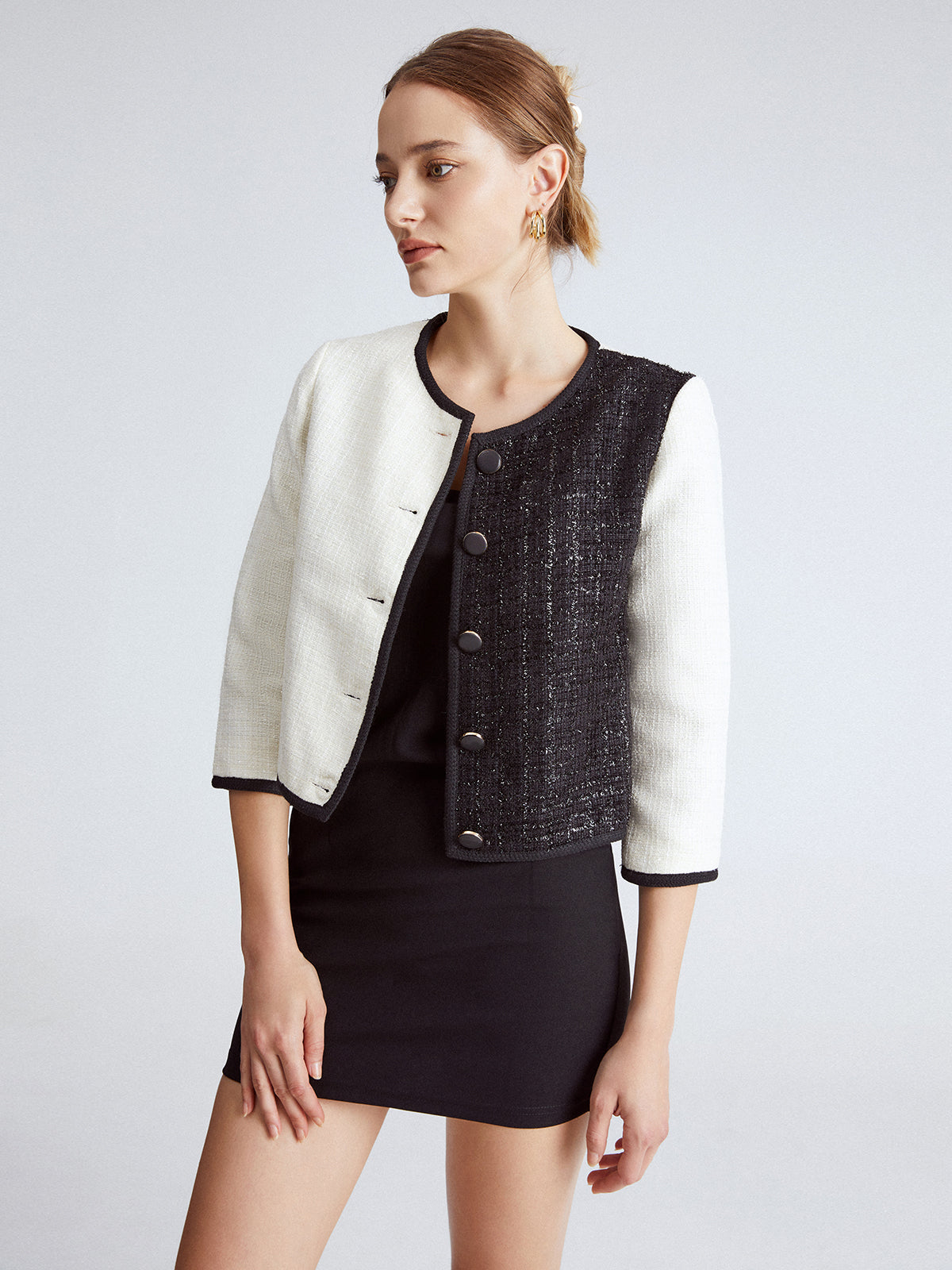 Dual Tone Cropped Jacket with Contrast Banding