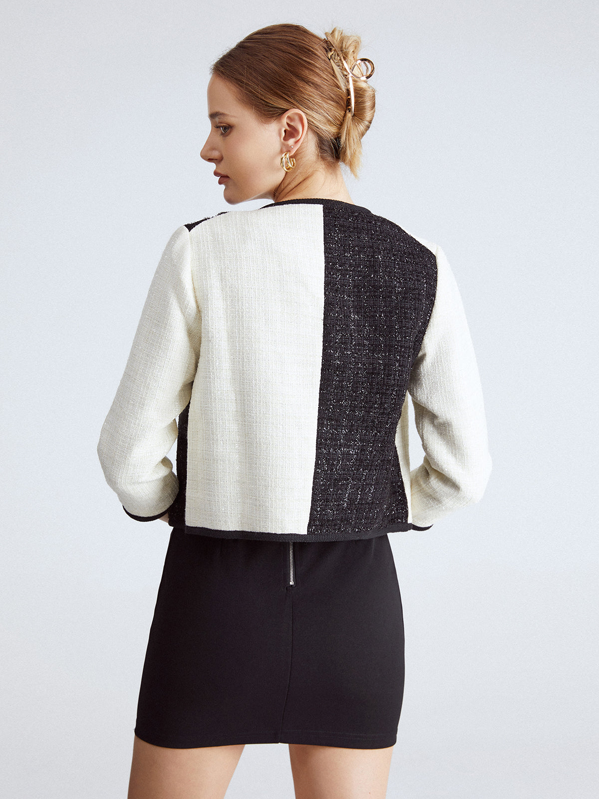 Dual Tone Cropped Jacket with Contrast Banding