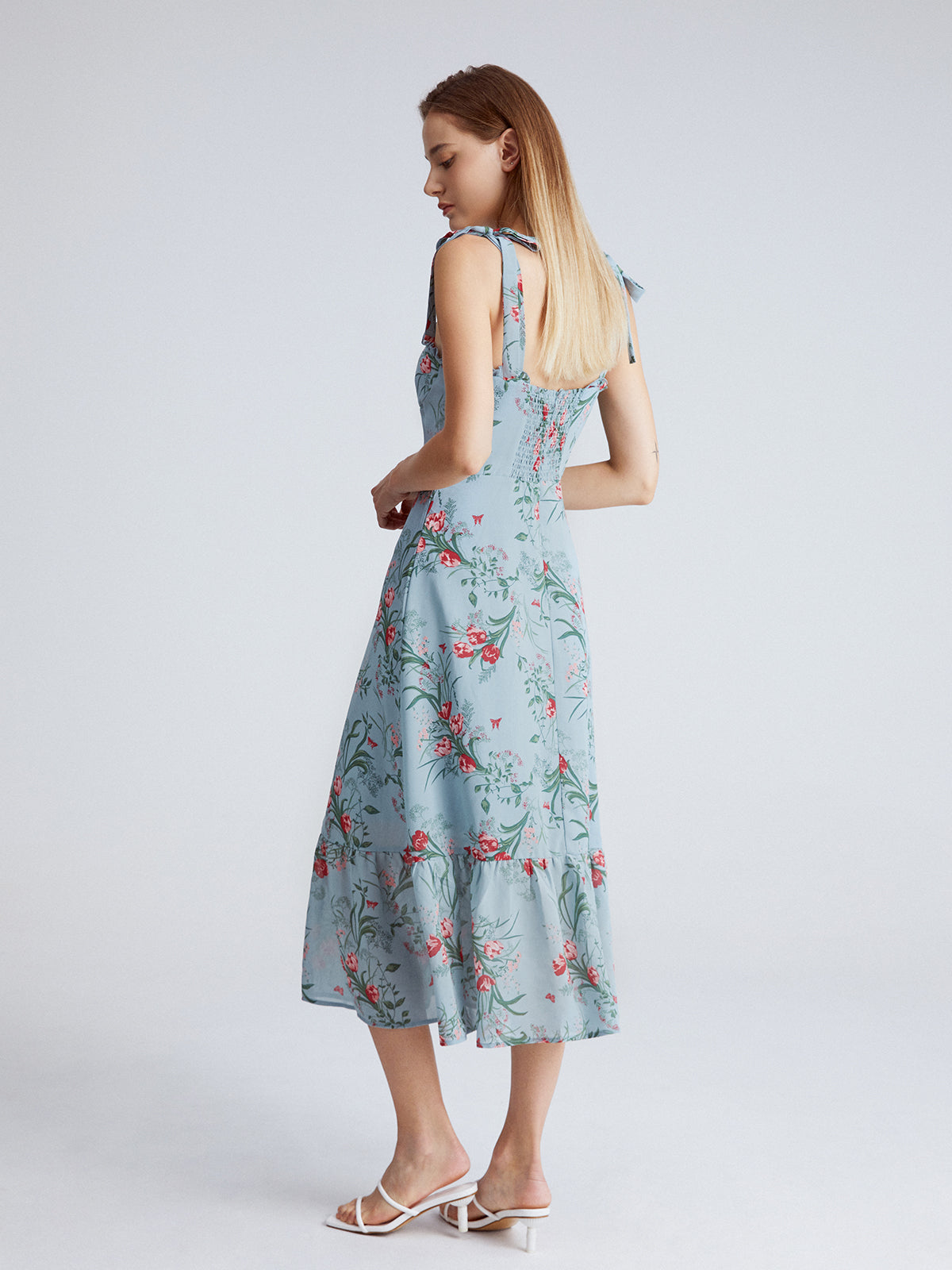 Nostalgic Meadows Floral Strap Flowy Long Dress