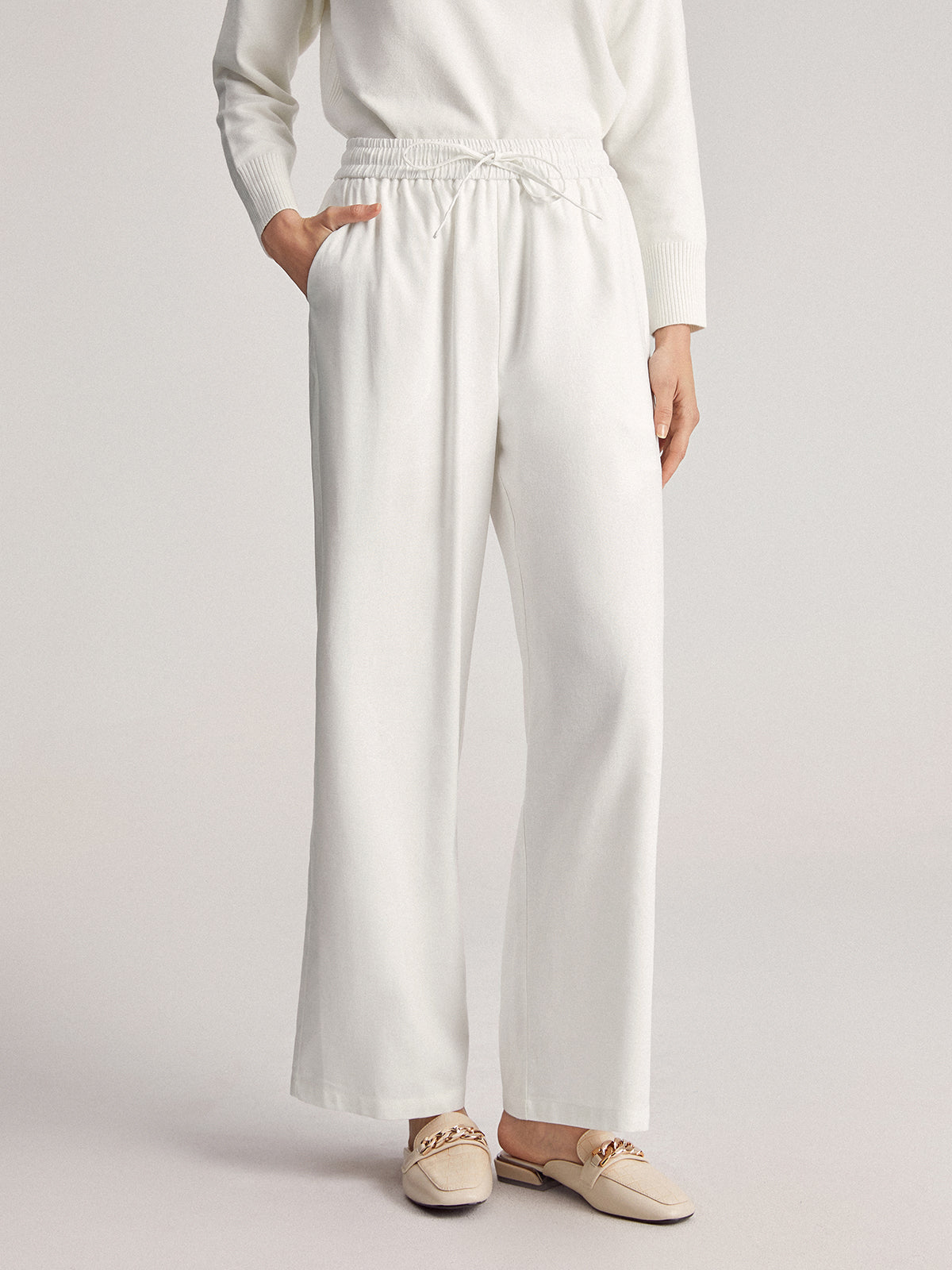 Simple Bell Drawstring Wide Leg Pants