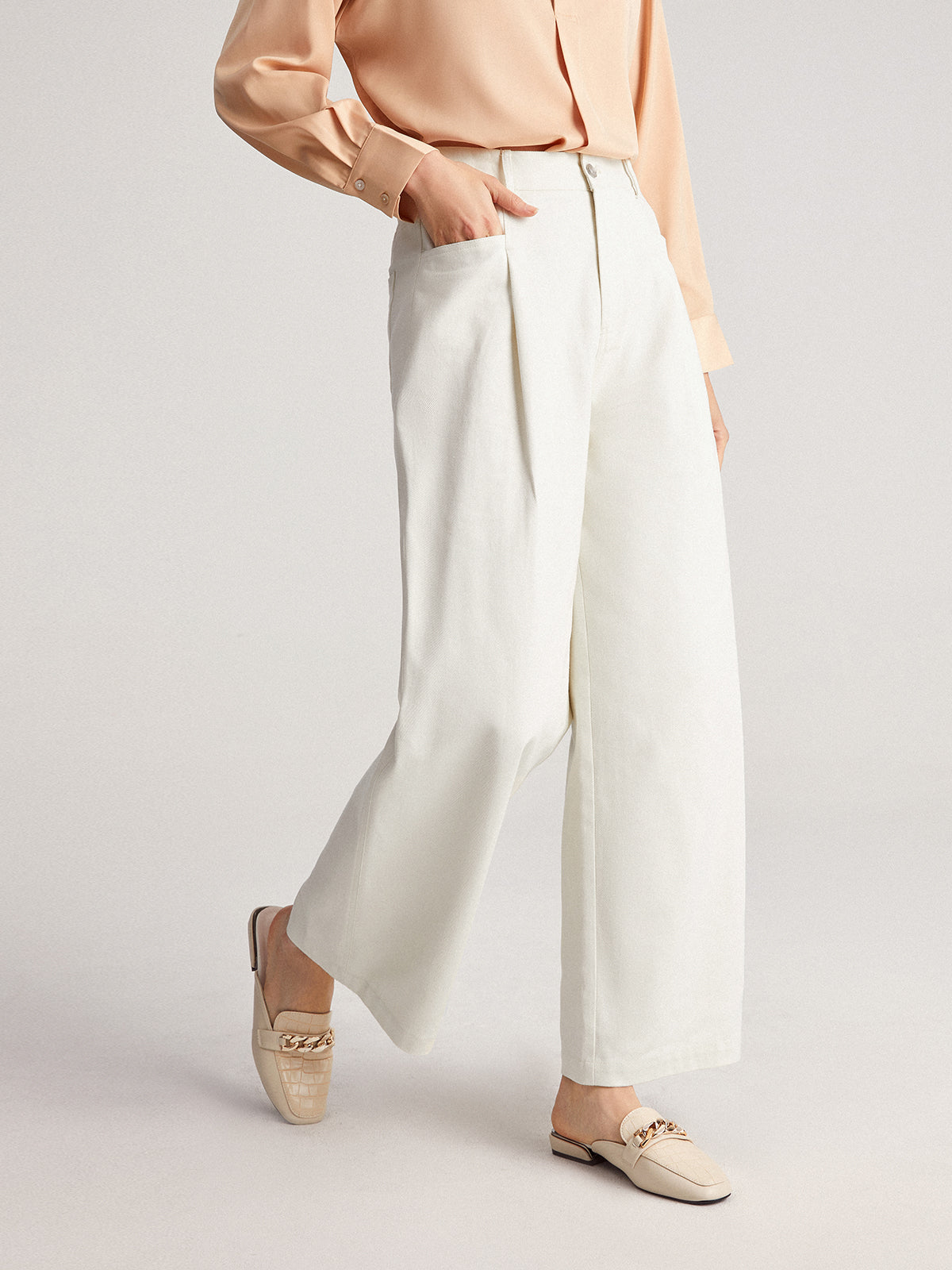 Gossamer High Waisted Wide Leg White Jeans