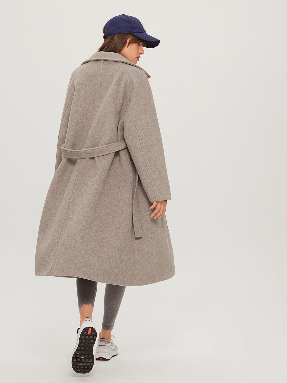 Brushed Wool Belted Long Overcoat