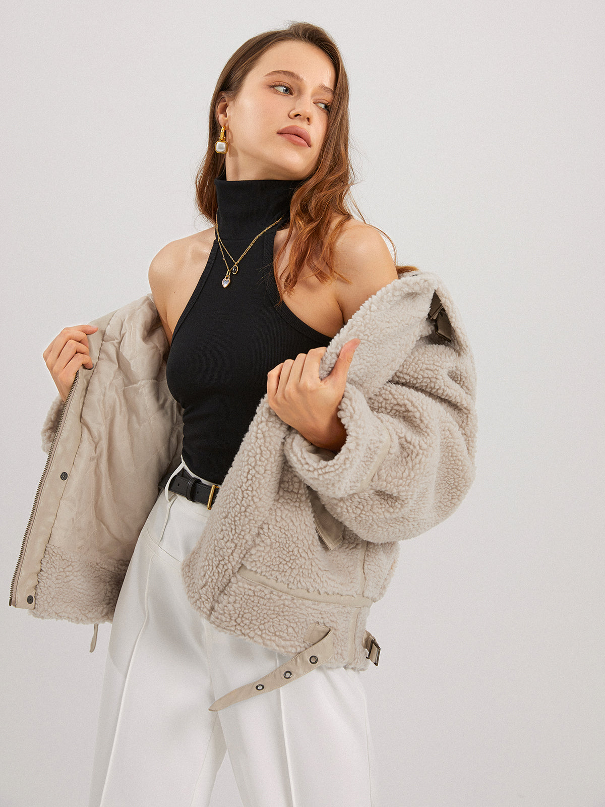 Fuzzy Fleece Collared Jacket