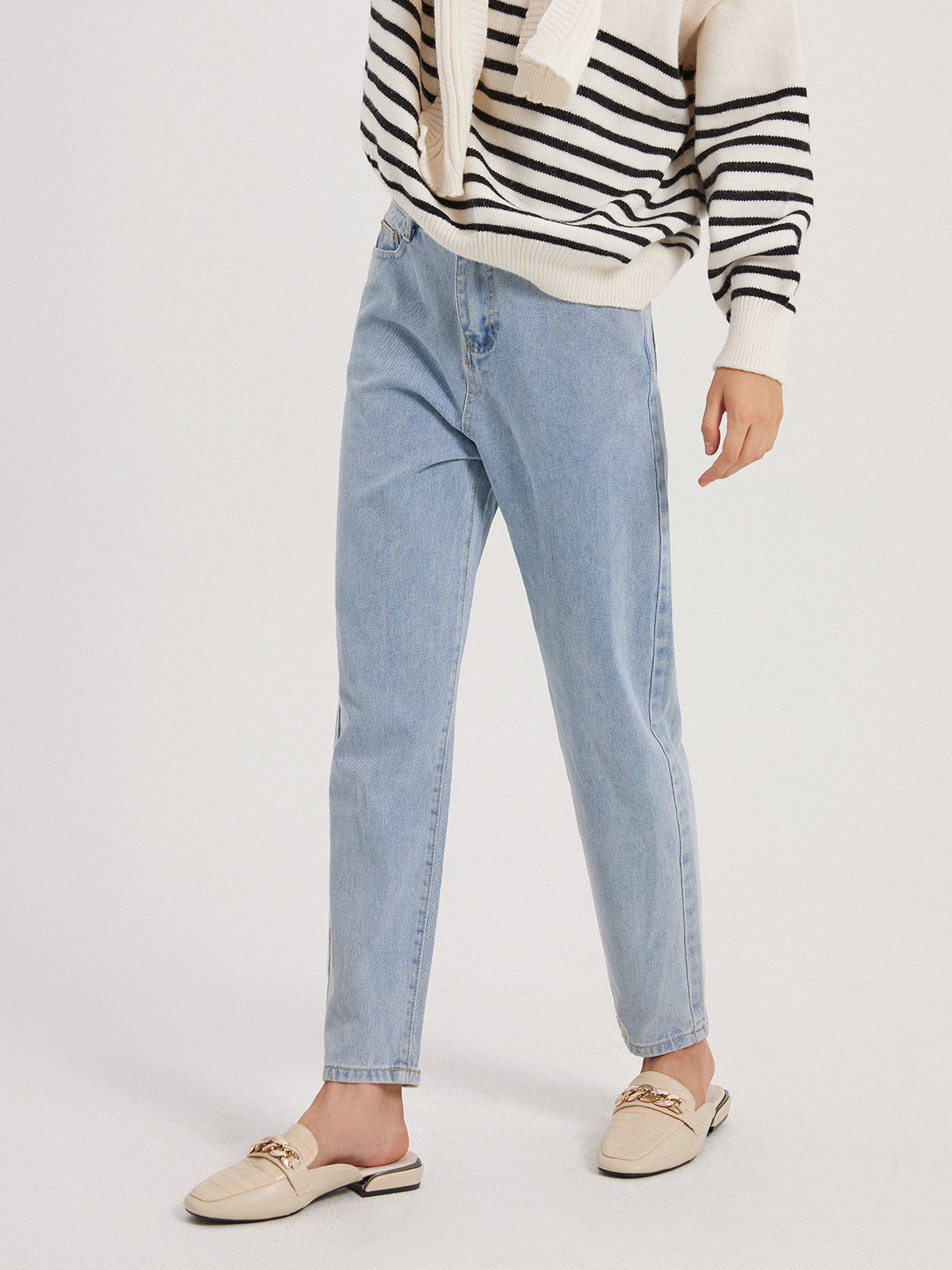 Solid High Waist Straight Leg Jeans