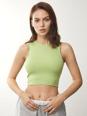 Solid Colored Cropped High Neck Tank Top