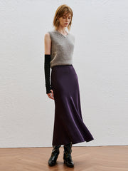 Mauve Satin Flowy Long Skirt